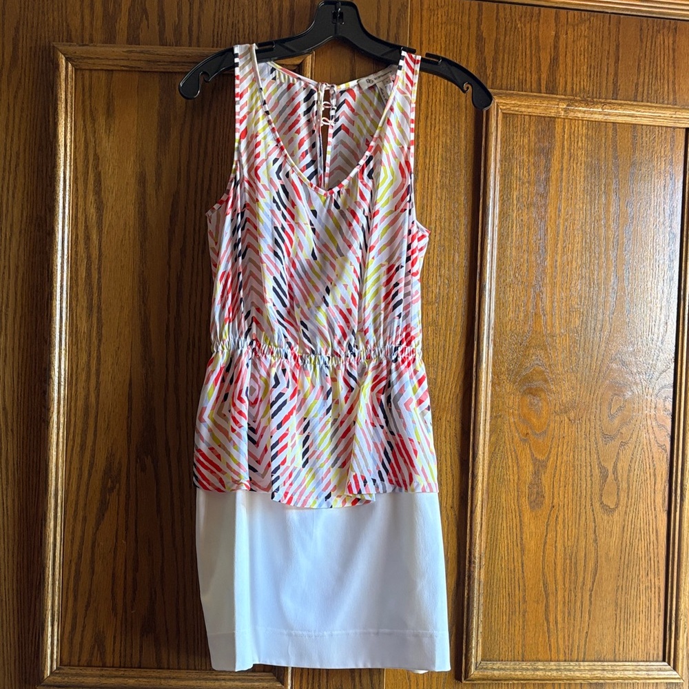 BCBGeneration Coral, Yellow, Navy & Light Blue Striped Dress